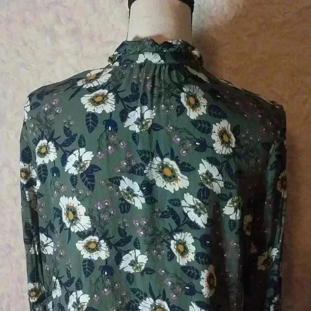 FREE PEOPLE Boho Green Floral Magic Mystery Tunic Oversized Blouse Sz S/P